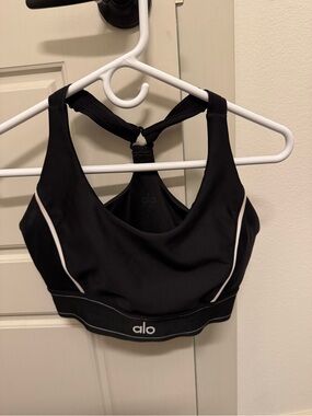 ALO Yoga Black Sports Bra with White Piping